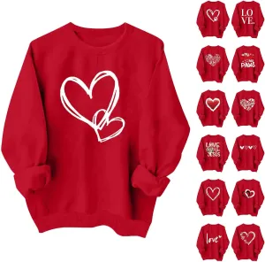Valentines Sweatshirts for Women Crewneck Pullovers Love Heart Graphic Sweater Cute Sweatshirt Long Sleeve Tops