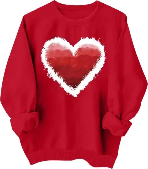 Valentines Sweatshirts for Women Crewneck Pullovers Love Heart Graphic Sweater Cute Sweatshirt Long Sleeve Tops