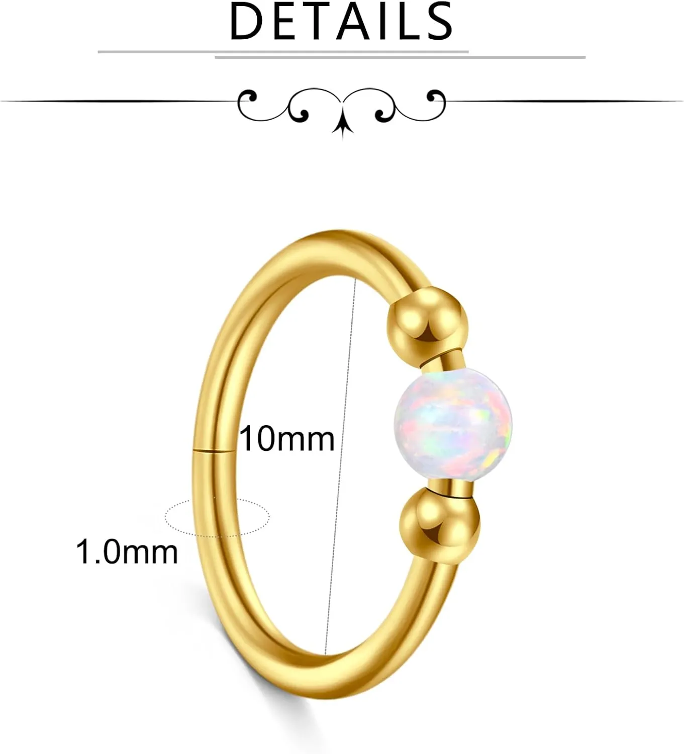 VCMART 18g Nose Rings for Women Stainless Steel Opal Clicker Hinged Hoops & Threadless Flat Back Studs Earrings Cartilage Helix Tragus Nose Nostril Piercing Jewelry 18 Gauge Silver Gold