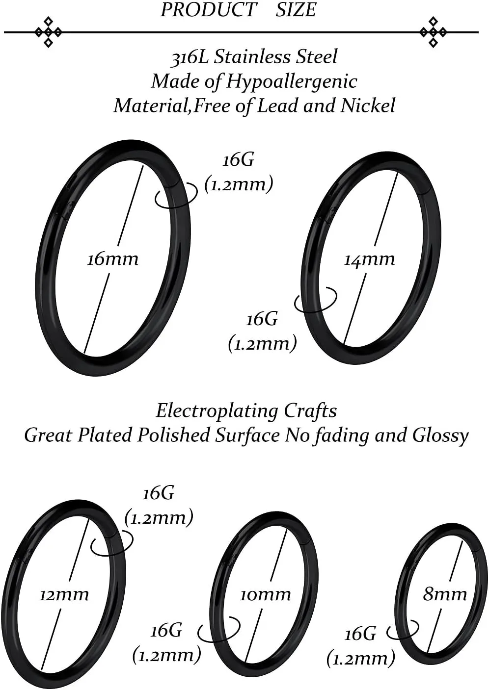Vsnnsns 14G 16G Septum Nose Rings Hoops Lip Ring Piercing Jewelry 316L Surgical Steel Hinged Segment Clicker Cartilage Tragus Helix Conch Rook Daith Lobe Earrings Hoops Piercing Jewelry for Women Men