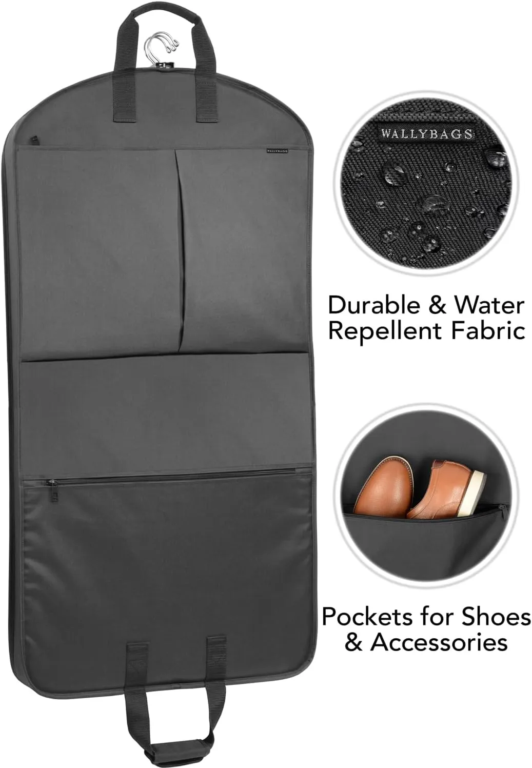 WallyBags 45 Deluxe Extra Capacity Travel Garment Bag with two accessory pockets
