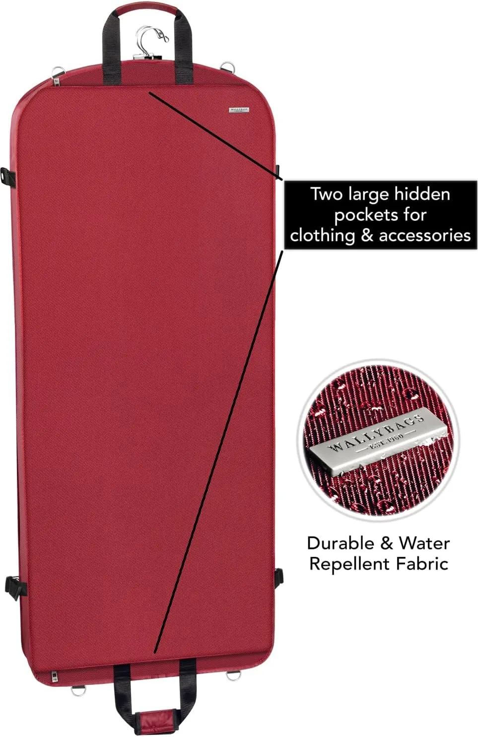 WallyBags Premium Carry On Travel Garment Bag with Shoulder Strap and Pockets for Men & Women, Red, 52-Inch
