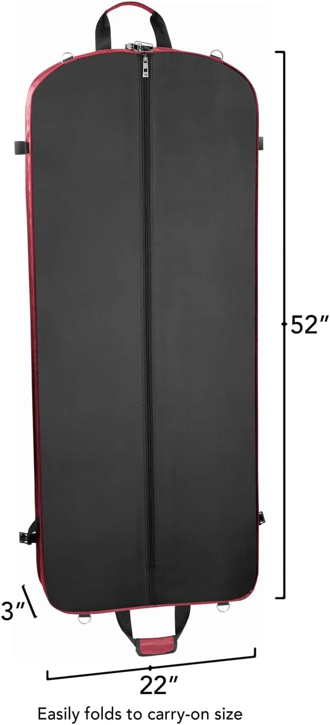 WallyBags Premium Carry On Travel Garment Bag with Shoulder Strap and Pockets for Men & Women, Red, 52-Inch