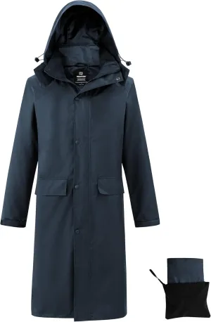 wantdo Mens Rain Jacket Waterproof with Hood Packable Long Rain Coat Lightweight Rainwear Raincoat