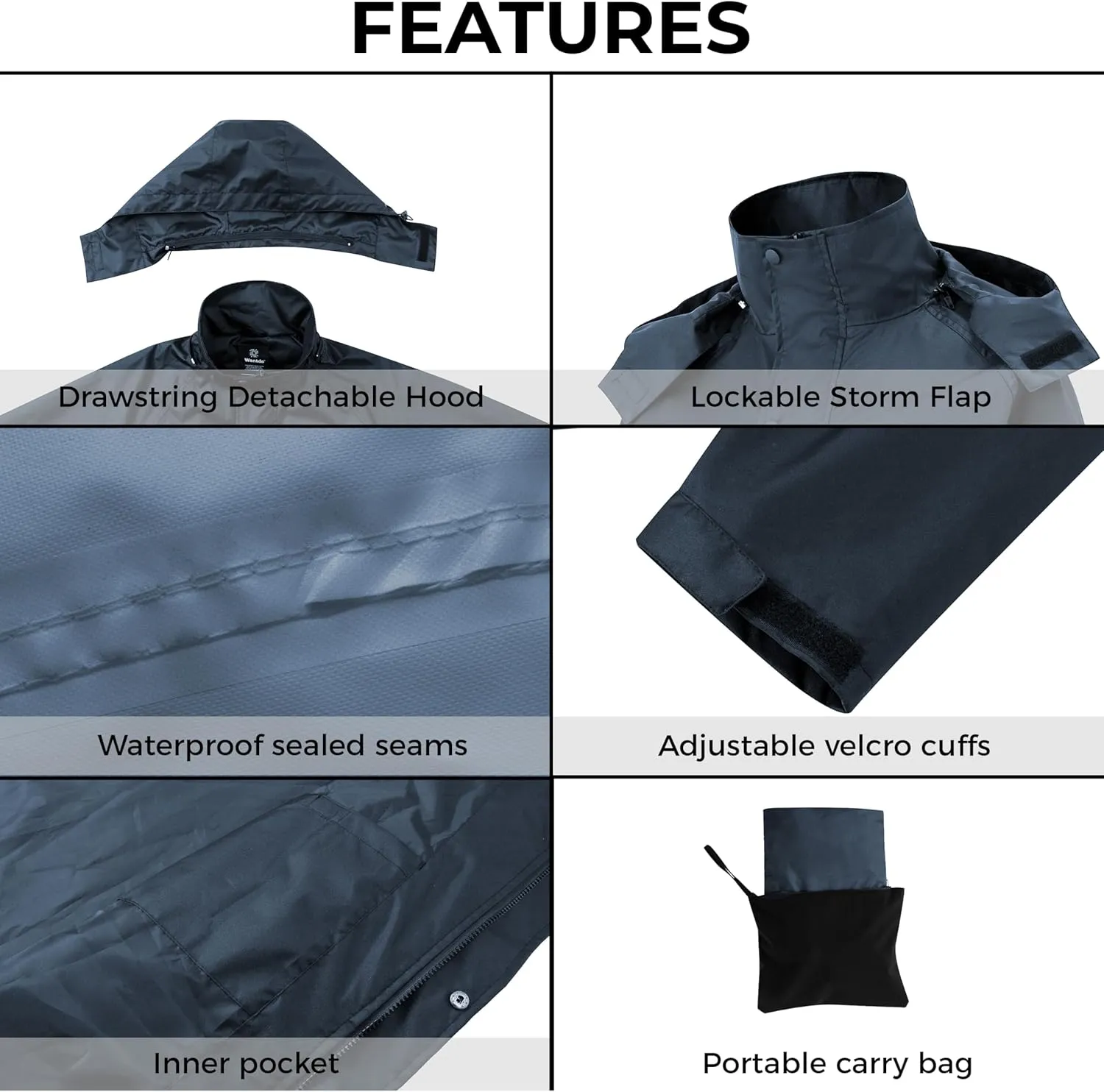 wantdo Mens Rain Jacket Waterproof with Hood Packable Long Rain Coat Lightweight Rainwear Raincoat