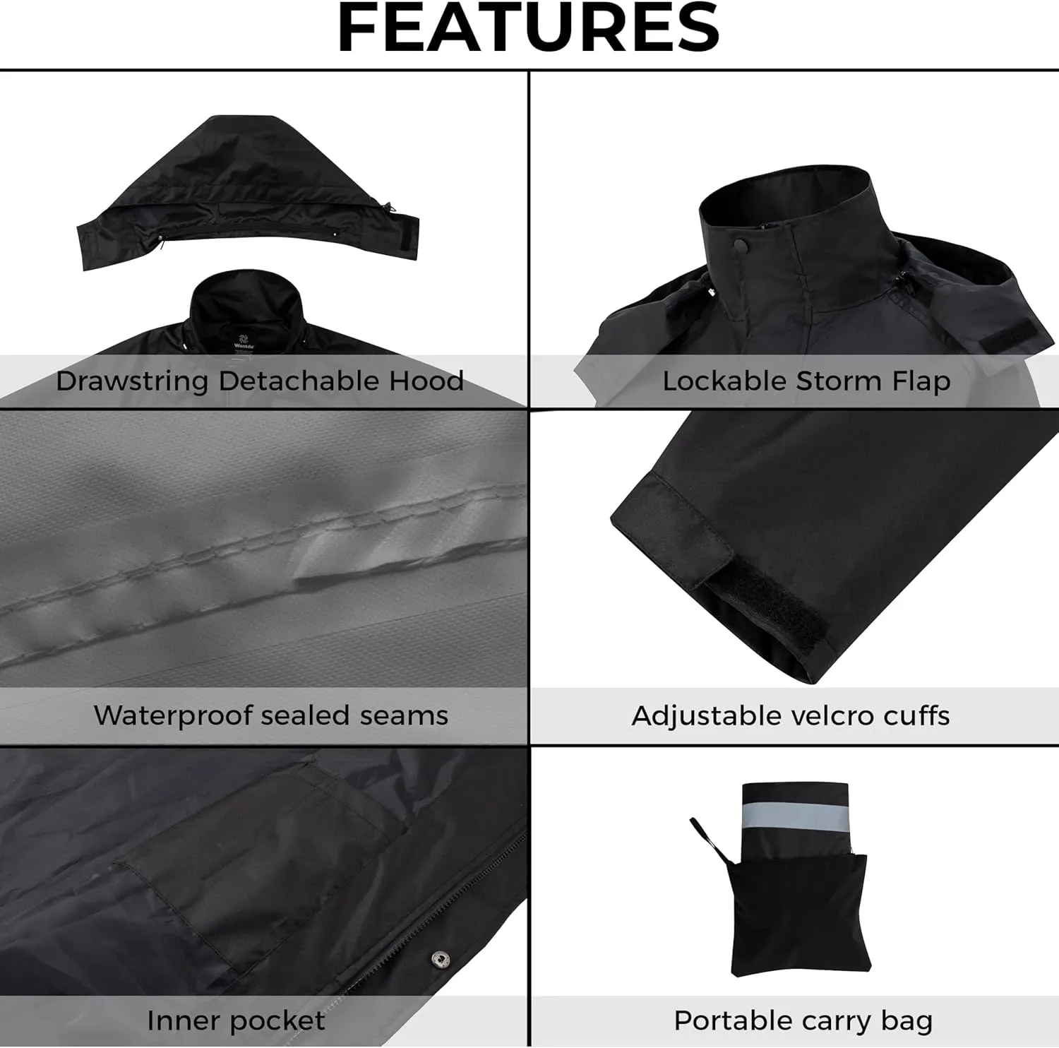wantdo Mens Rain Jacket Waterproof with Hood Packable Long Rain Coat Lightweight Rainwear Raincoat