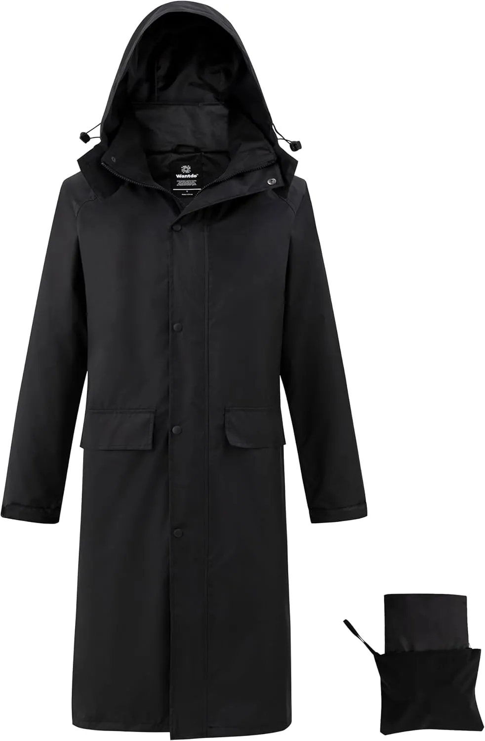 wantdo Mens Rain Jacket Waterproof with Hood Packable Long Rain Coat Lightweight Rainwear Raincoat