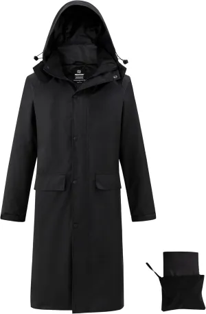 wantdo Mens Rain Jacket Waterproof with Hood Packable Long Rain Coat Lightweight Rainwear Raincoat