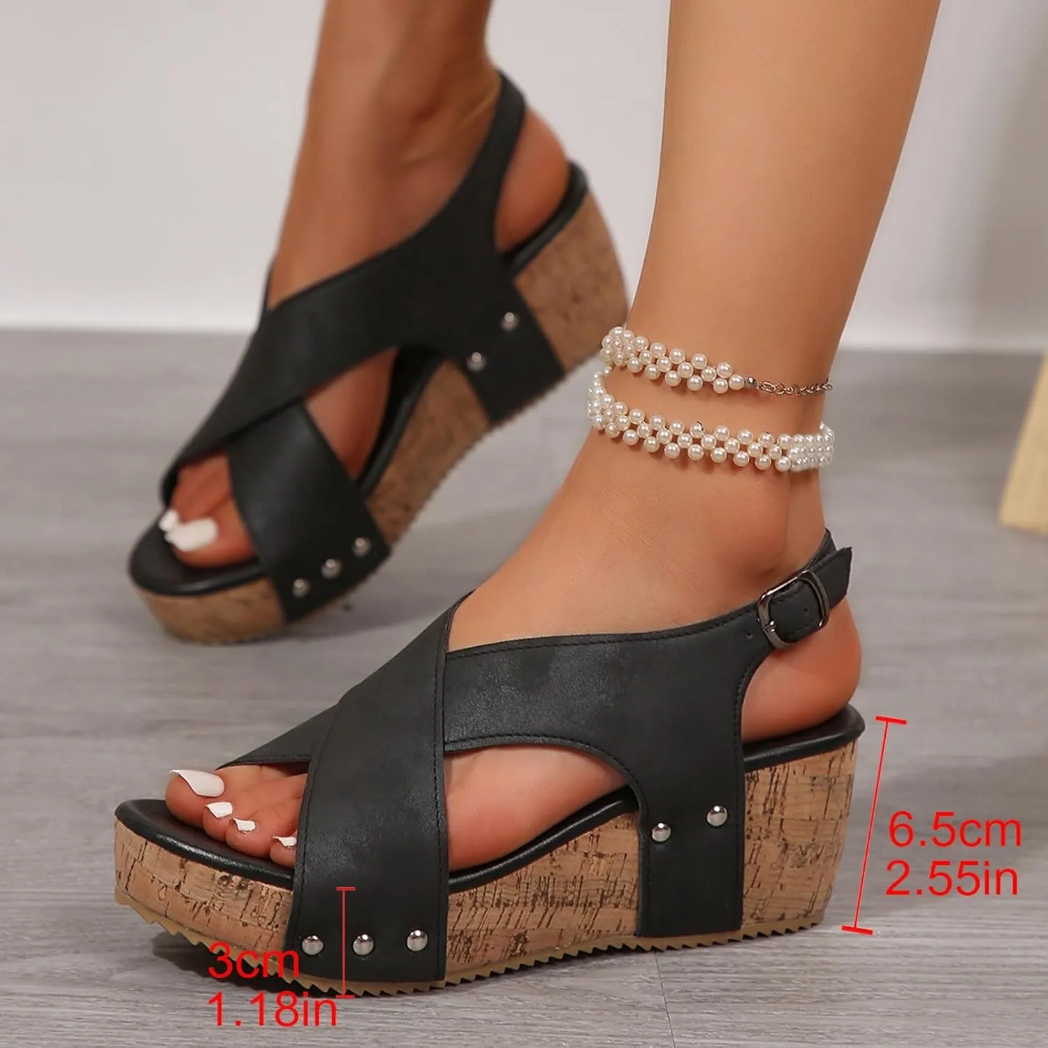 Wedges & Platform Slides,Womens Comfy Wedge Orthopedic Sandals Summer Cork Casual Strap Fish Mouth Comfortable Strappy Casual Shoes Non Slip-on Open Toe Thick Sole Leather Slingback Sandal