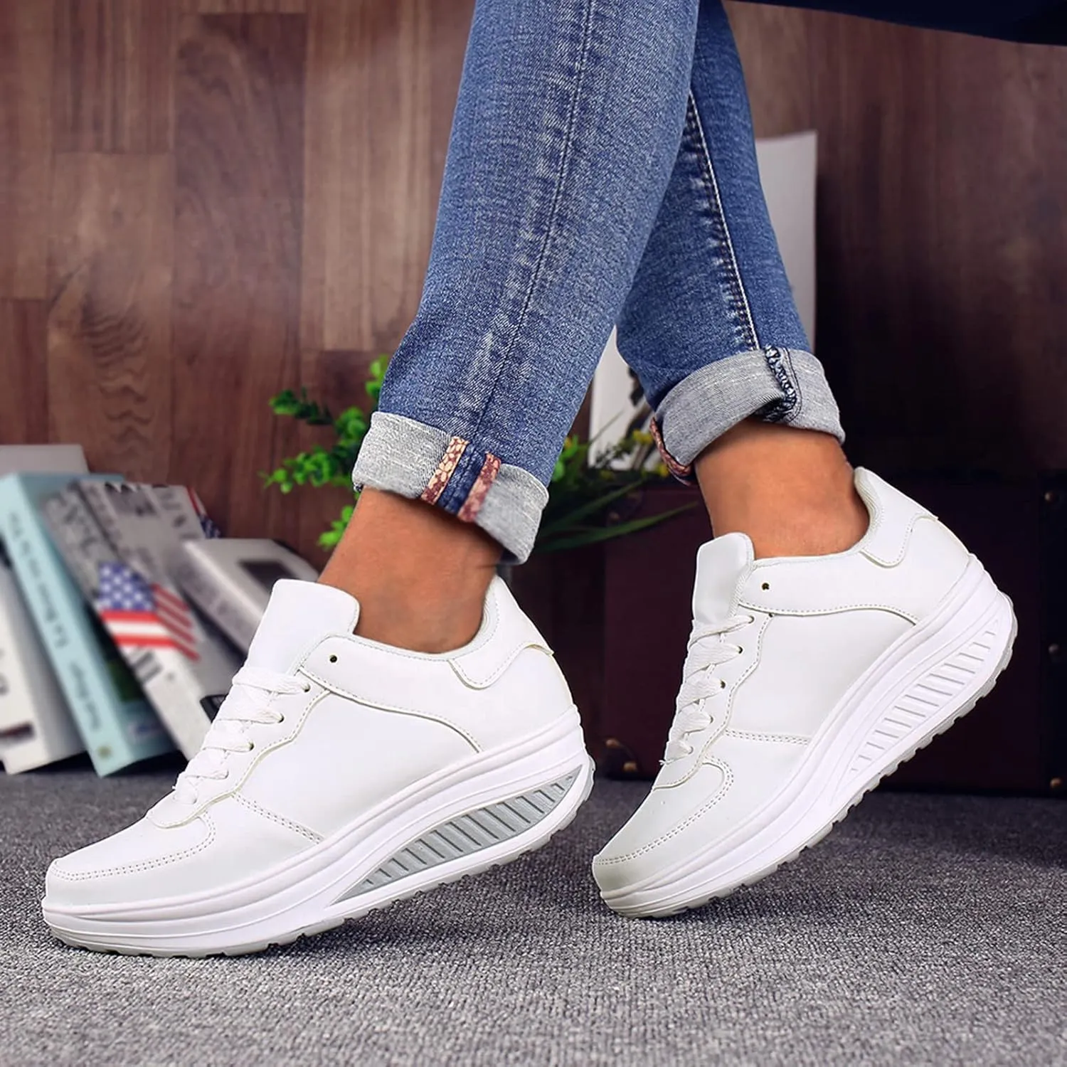 White Wide Width Casual Sneakers Women Cute Black Shoes for Women Womens Casual Shoes Slip On Loafers Silver Wedge Sneakers for Women Dressy Zapatos De Mujer CModos Bajos para Fiesta Cerrados