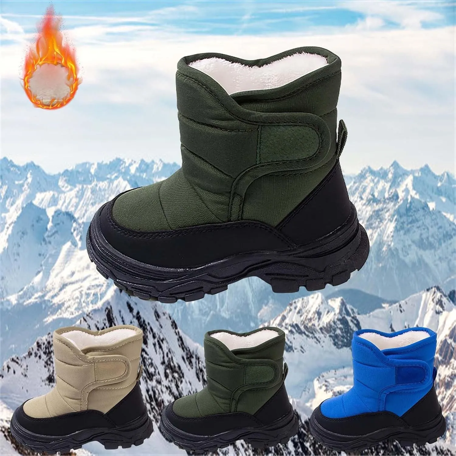 Winter Ankle Boots for Kids Boys Anti Slip Fleece Warm Comfort Lined Casual Outdoor Sports Shoes Thick Snow Boots