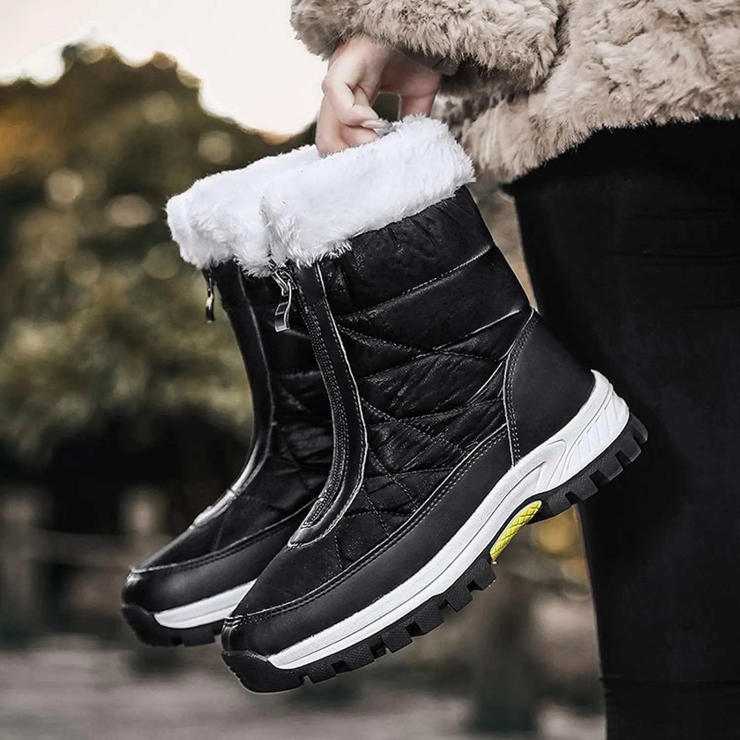 Winter Boots for Women Waterproof Snow Wide Calf Snow Boots for Women Cute Ankle Women's Leather Winter Ankle Boots Mid Calf Snow Boots for Women Botas De Invierno Para Mujer Blancas
