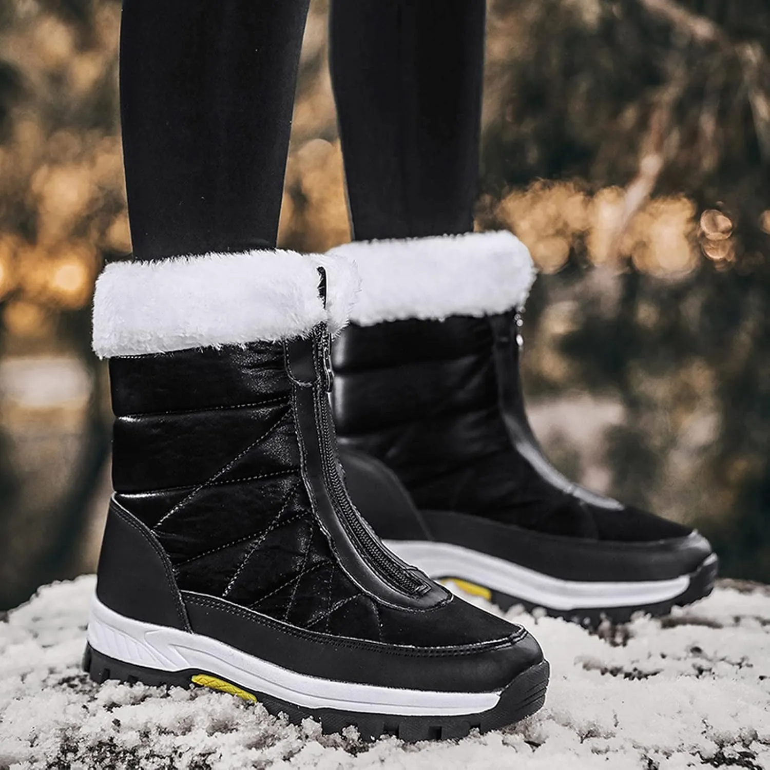 Winter Boots for Women Waterproof Snow Wide Calf Snow Boots for Women Cute Ankle Women's Leather Winter Ankle Boots Mid Calf Snow Boots for Women Botas De Invierno Para Mujer Blancas