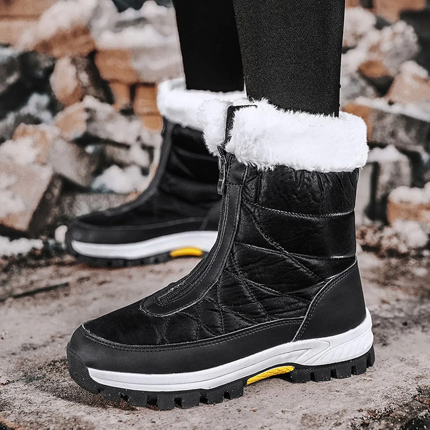 Winter Boots for Women Waterproof Snow Wide Calf Snow Boots for Women Cute Ankle Women's Leather Winter Ankle Boots Mid Calf Snow Boots for Women Botas De Invierno Para Mujer Blancas