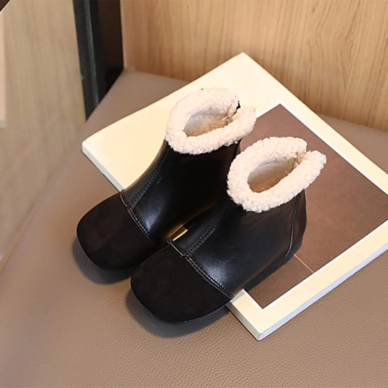 Winter Children Boots Boys And Girls Ankle Boots Flat Bottom Flat Heel Round Little Girls Insulated Rubber