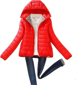 Winter Jackets for Women Trendy Warm Lightweight Puffer Coats Solid Quilted Full Zip Down Outerwear with Hood