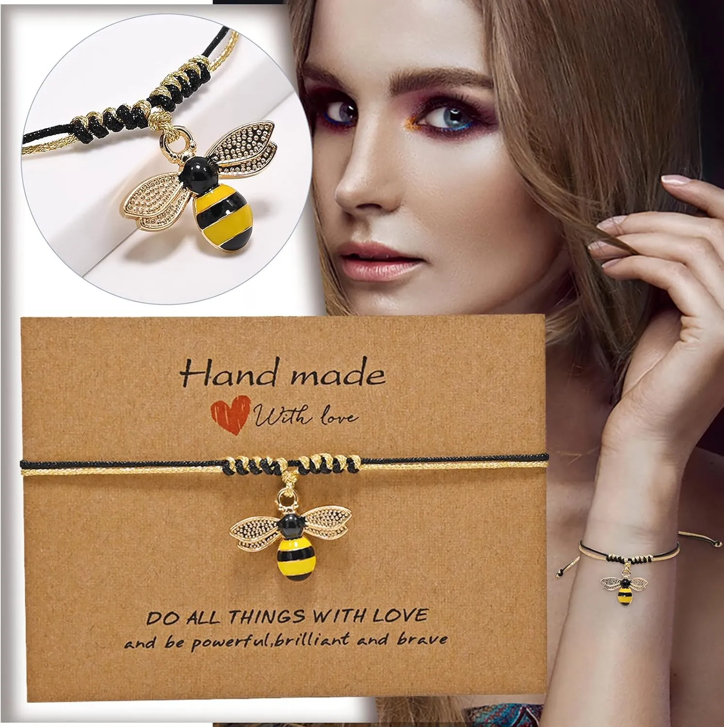 Wish Bracelet Positivity Gift Friendship Bracelet Bumble Bee Bracelet Jewelry for Bee Lover