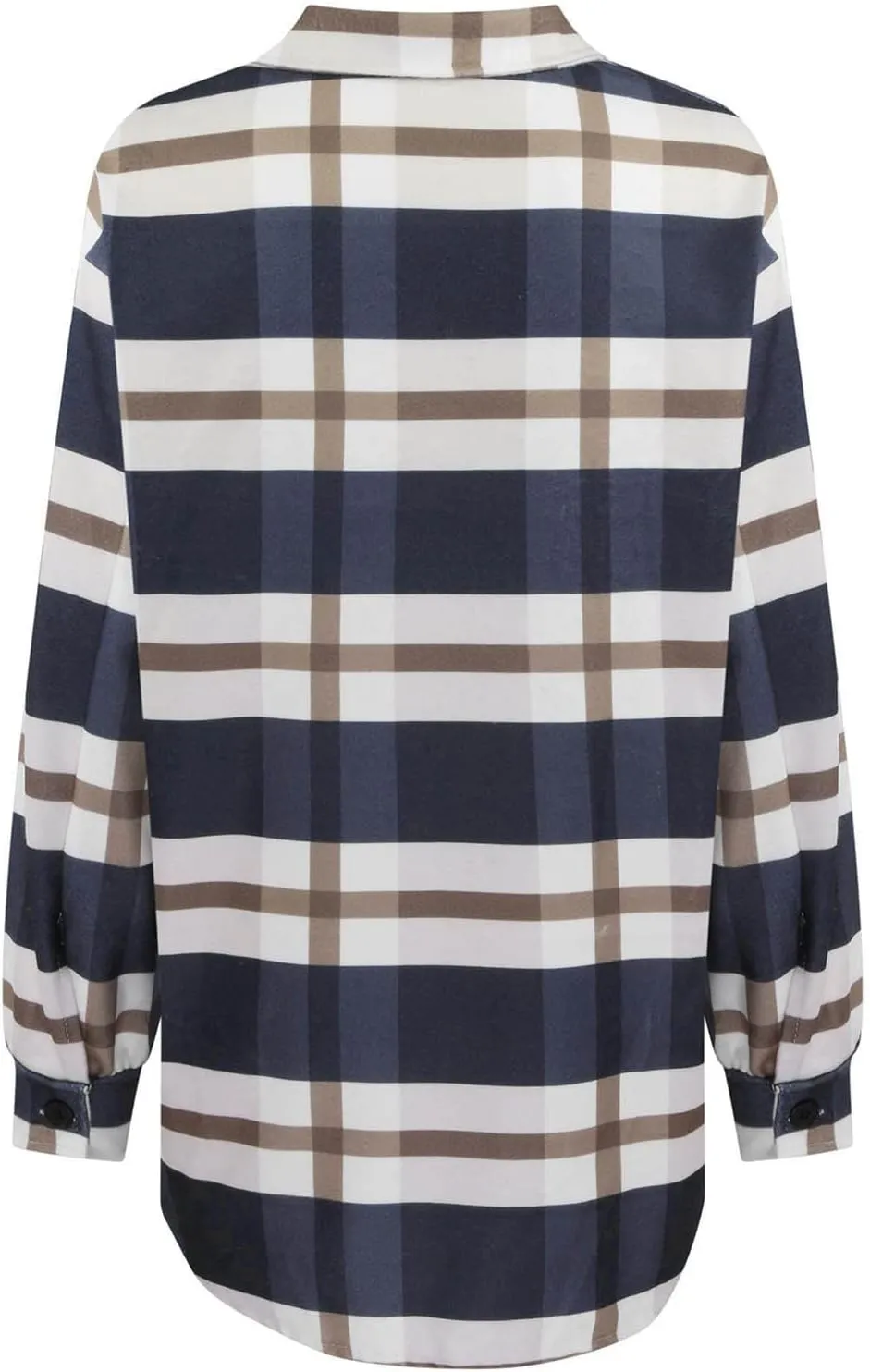 Women Fall Winter Woolen Coats Plaid Printed Shacket Jacket Long Sleeve Turn-Down Collar Suit Cardigan Coat