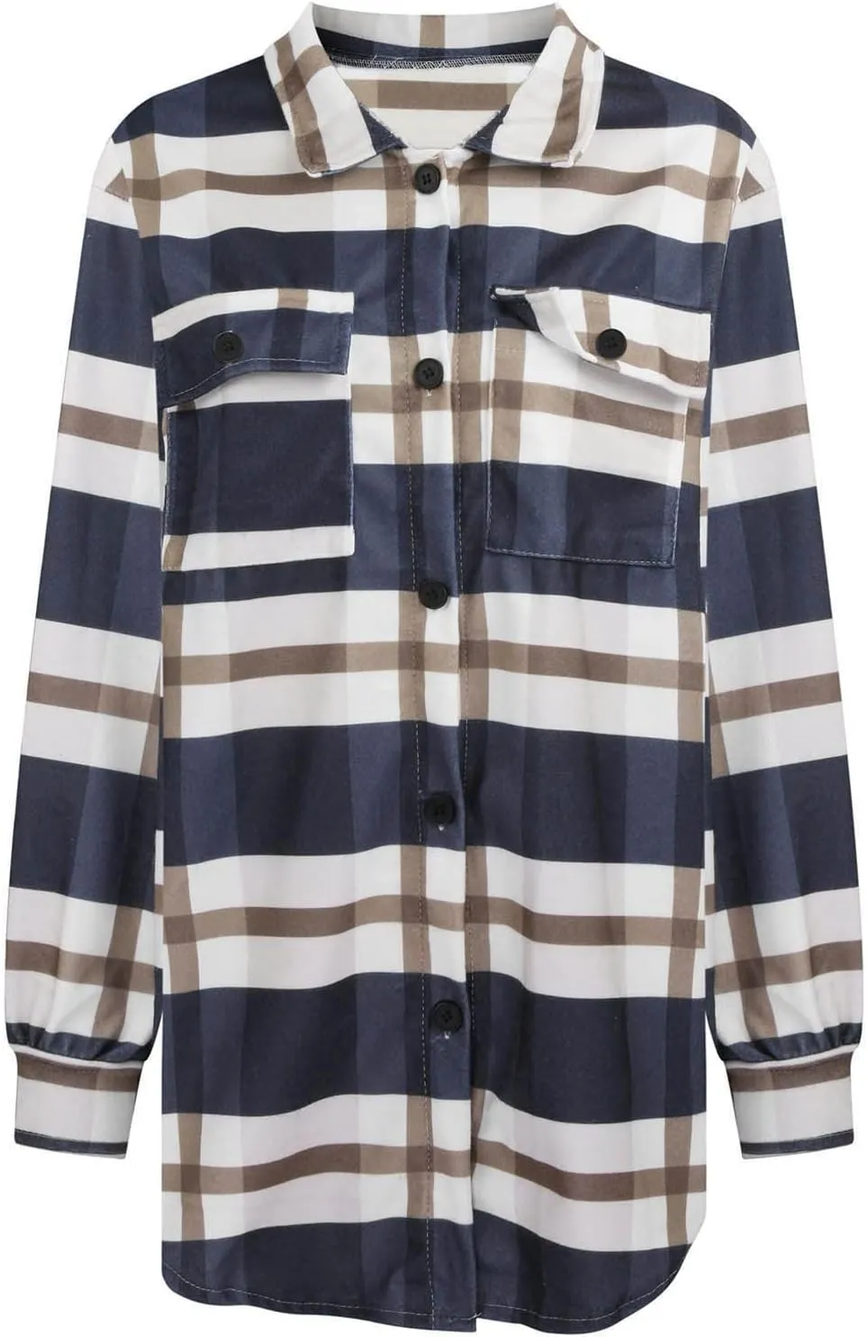 Women Fall Winter Woolen Coats Plaid Printed Shacket Jacket Long Sleeve Turn-Down Collar Suit Cardigan Coat