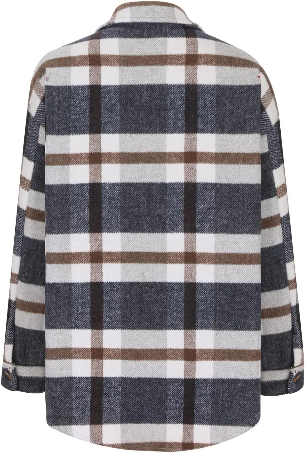 Women Fall Winter Woolen Coats Plaid Printed Shacket Jacket Long Sleeve Turn-Down Collar Suit Cardigan Coat
