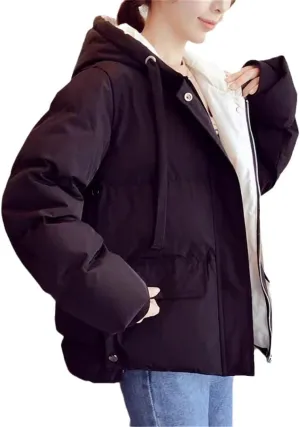 Women Fashion Winter Jacket Cotton Padded Warm Parka Outwear Short Hooded Solid Coat