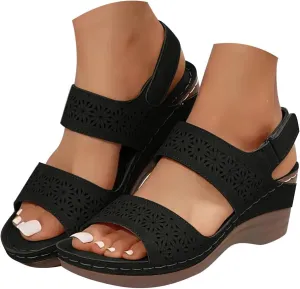 Women Orthopedic Platform Wedge Sandals 2025 Summer Vintage Open Toe Hollow Out Slip on Sandal Arch Support Walking Casual Beach Fashion Sports Outdoor Ankle Strap Footwear