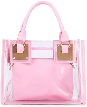 Women Small Jelly Purse and Handbag 2pcs Transparent Top Handle Shoulder Bags Satchel