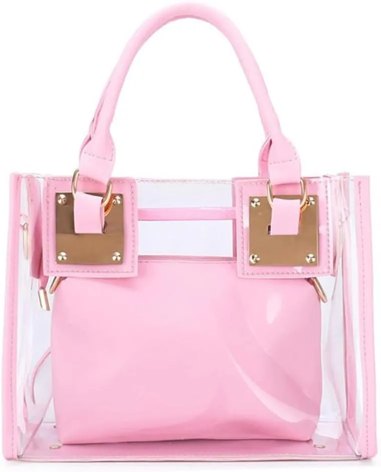 Women Small Jelly Purse and Handbag 2pcs Transparent Top Handle Shoulder Bags Satchel