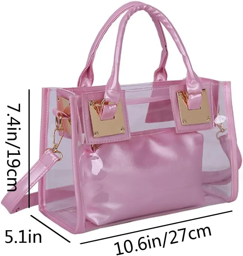 Women Small Jelly Purse and Handbag 2pcs Transparent Top Handle Shoulder Bags Satchel