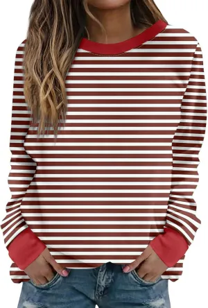 Women Striped Crewneck Sweatshirts Trendy 2024 Pullover Tops Long Sleeve Preppy Shirts Fall Fashion Clothing