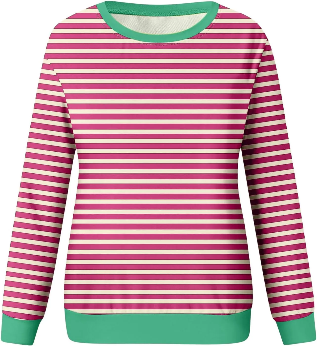 Women Striped Crewneck Sweatshirts Trendy 2024 Pullover Tops Long Sleeve Preppy Shirts Fall Fashion Clothing