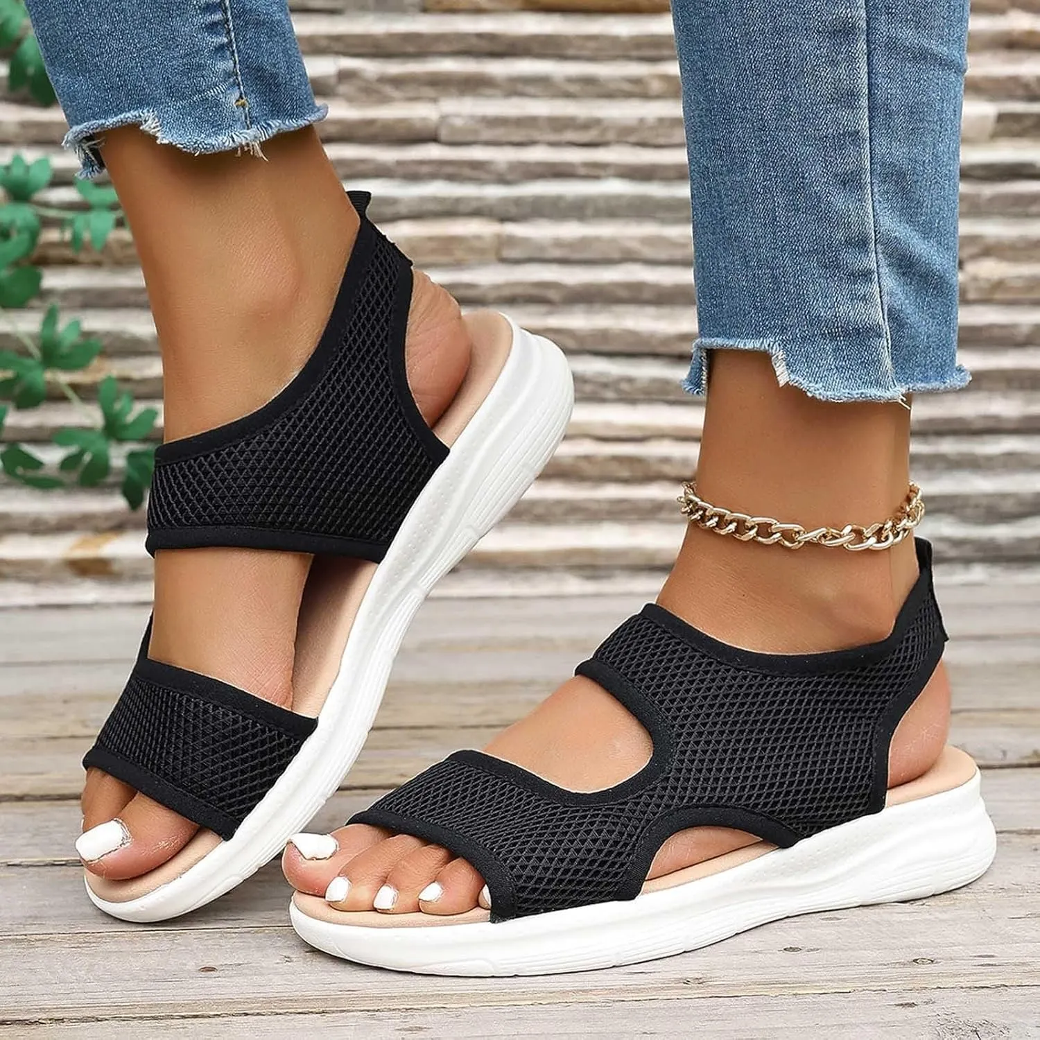 Womens 2025 Mesh Wedges Sandals Orthopedic Wedge Sandals Open Toe Wedge Platform Buckle Ankle Strap Casual Beach Shoes