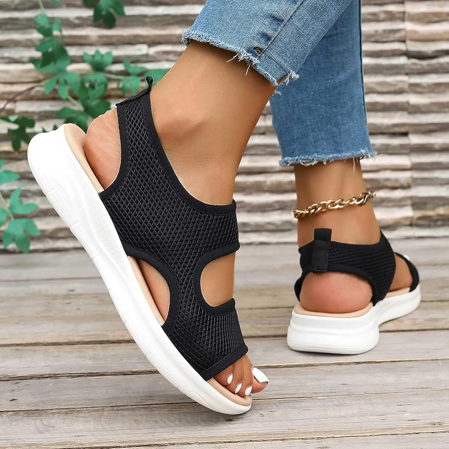 Womens 2025 Mesh Wedges Sandals Orthopedic Wedge Sandals Open Toe Wedge Platform Buckle Ankle Strap Casual Beach Shoes