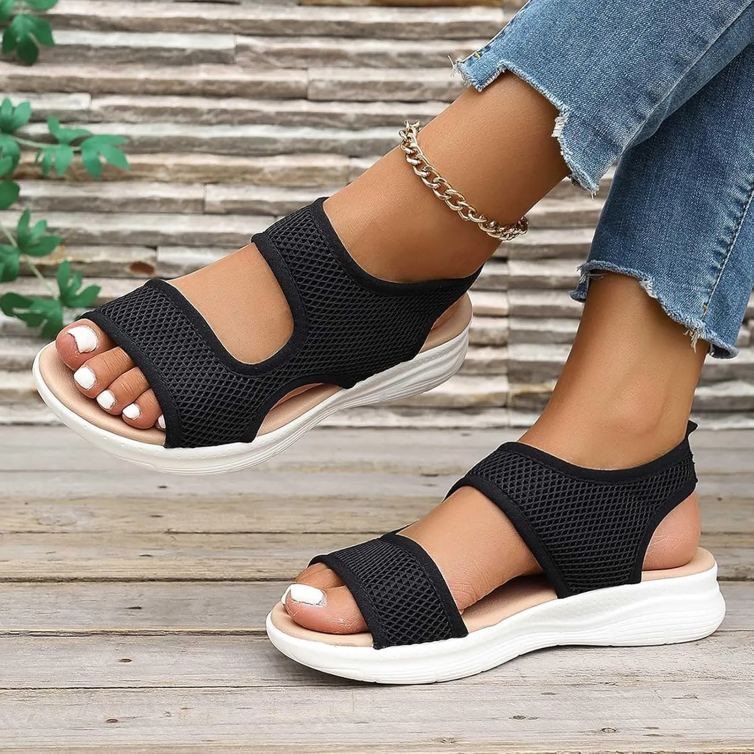 Womens 2025 Mesh Wedges Sandals Orthopedic Wedge Sandals Open Toe Wedge Platform Buckle Ankle Strap Casual Beach Shoes