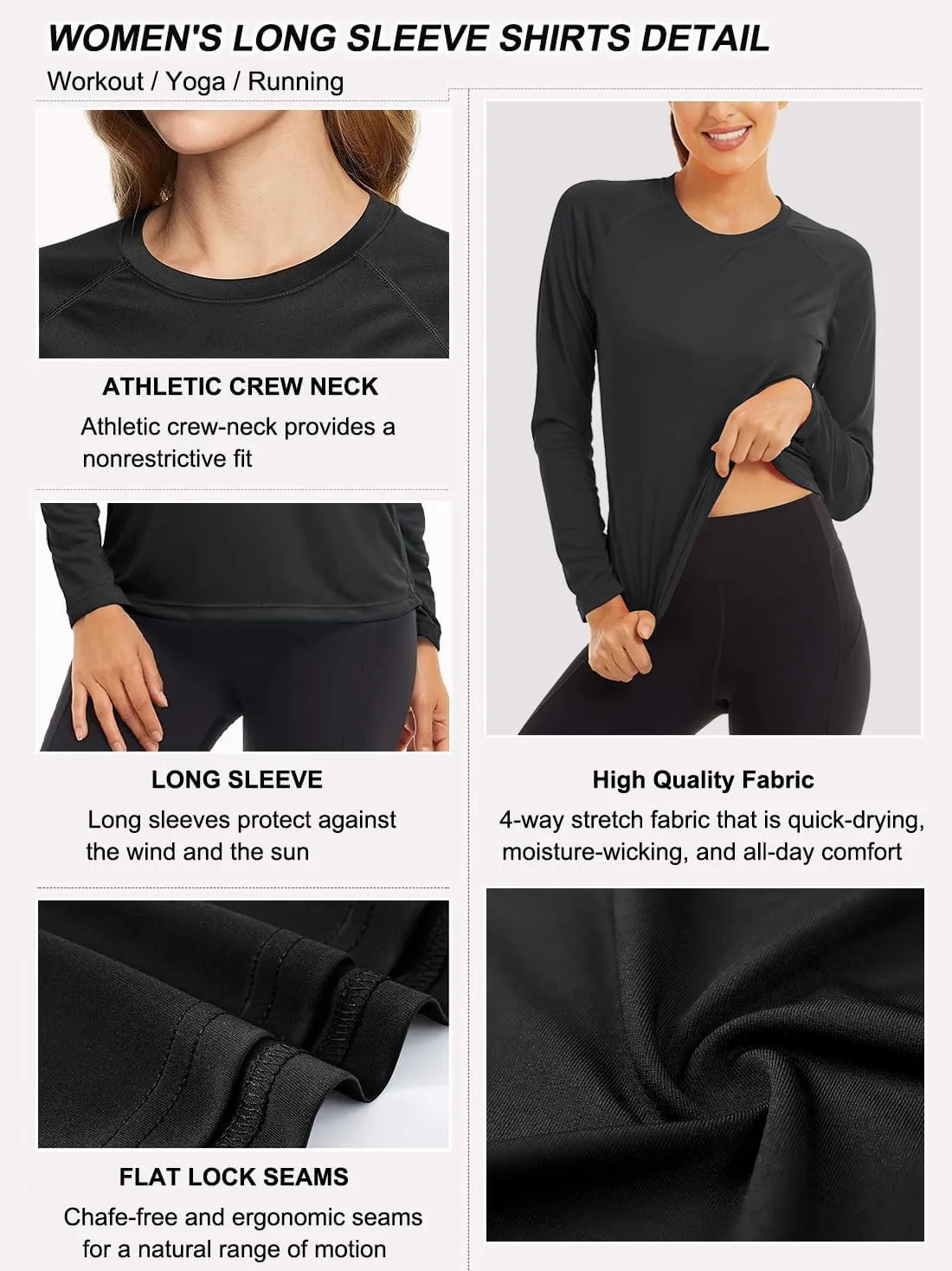 Women's 3 Pack Long Sleeve Workout Running Shirts, UPF 50  Sun Protection Shirts, Athletic Exercise Gym Yoga T-Shirts Tops