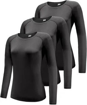 Women's 3 Pack Long Sleeve Workout Running Shirts, UPF 50  Sun Protection Shirts, Athletic Exercise Gym Yoga T-Shirts Tops