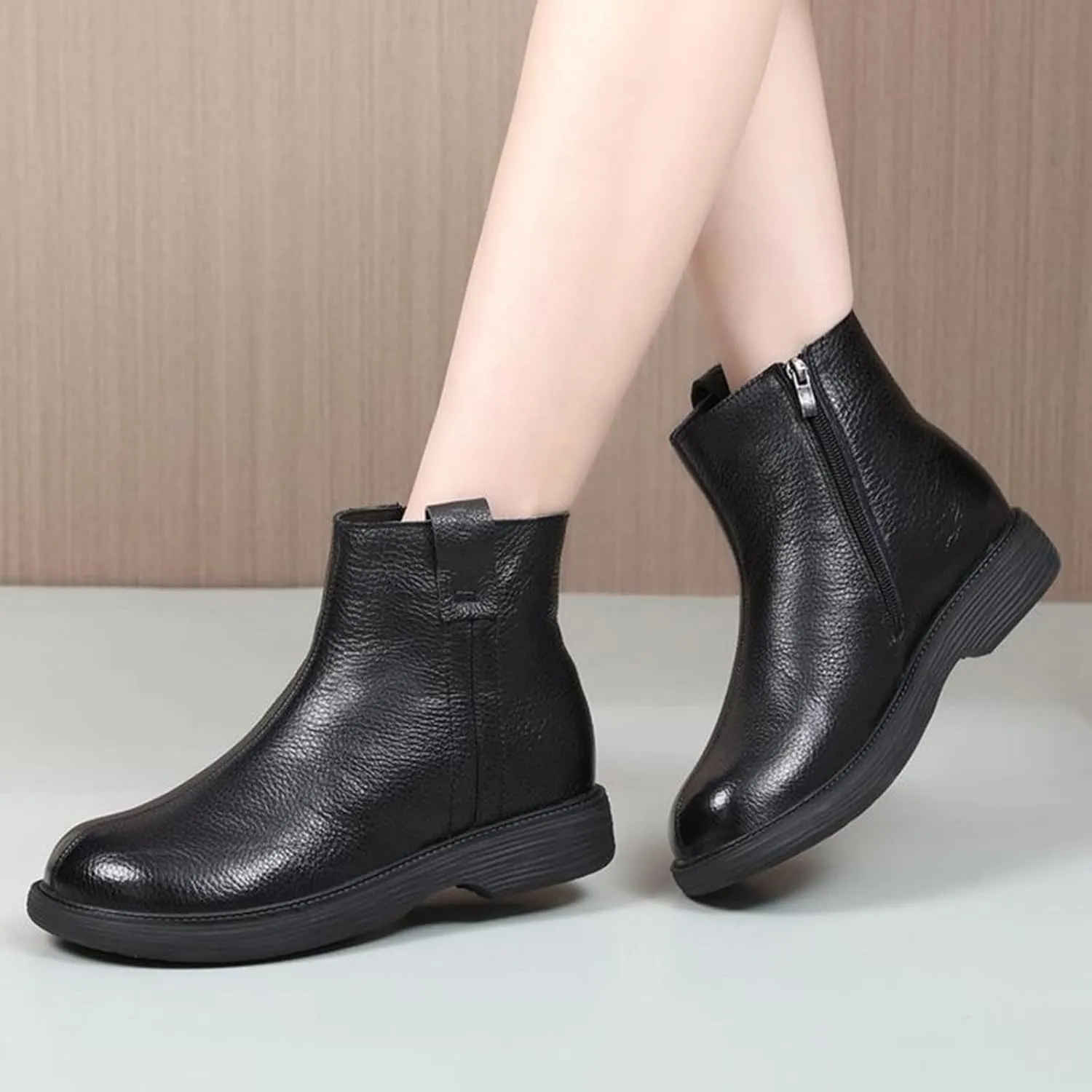 Womens Ankle Snow Boots Lace Up Waterproof Hiking Boots for Women Winter Plush Lined Boots with Side Zipper