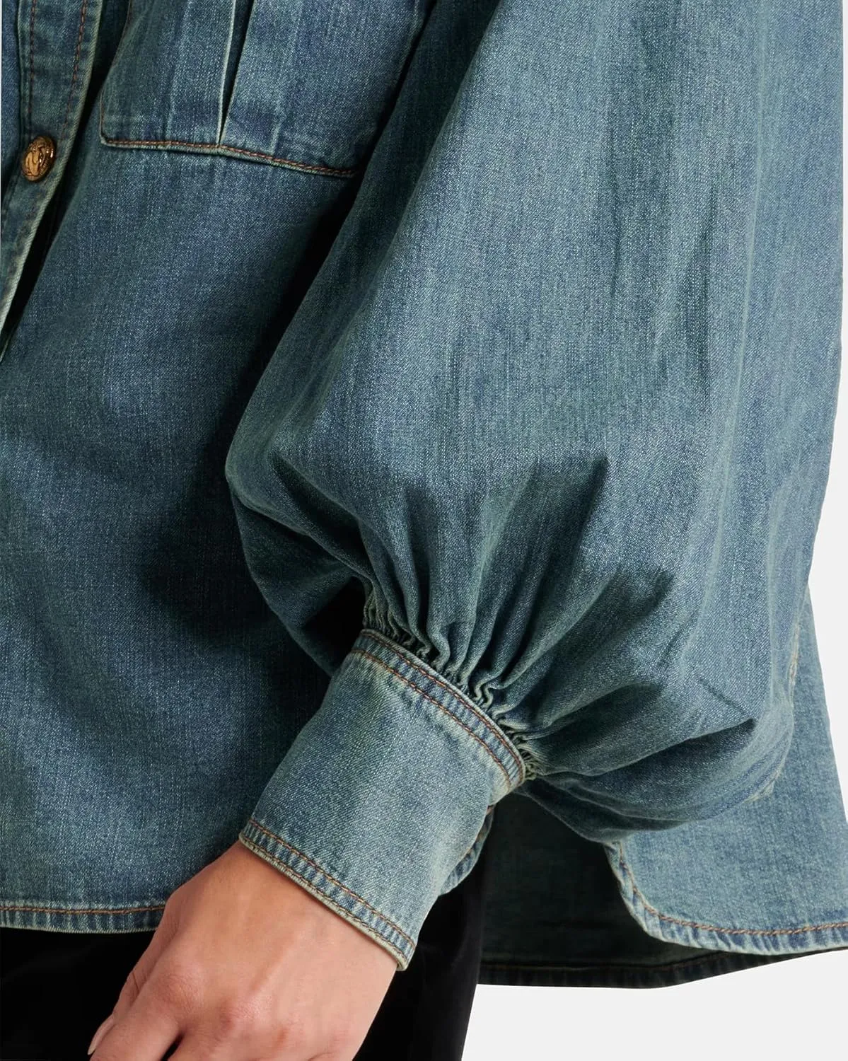 Women's Bow Denim Shirt Button Down High Neck Puff Sleeve Demin Jacket
