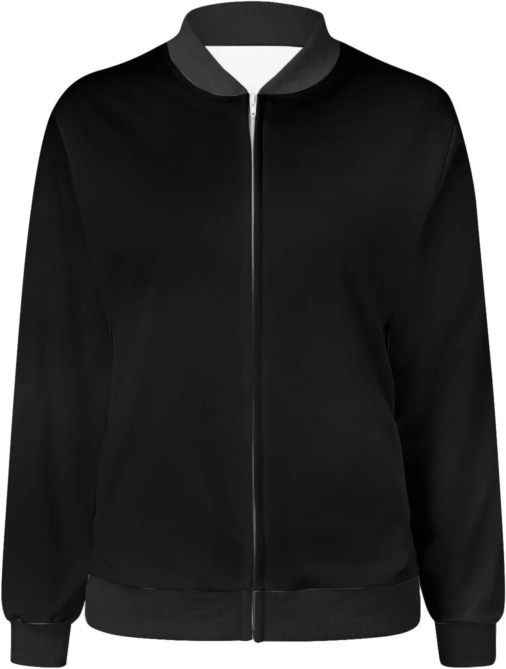 Women's Casual Floral Zip Up Bomber Jacket Spring Long Sleeve Coat Stand Collar Lightweight Short Outwear Tops