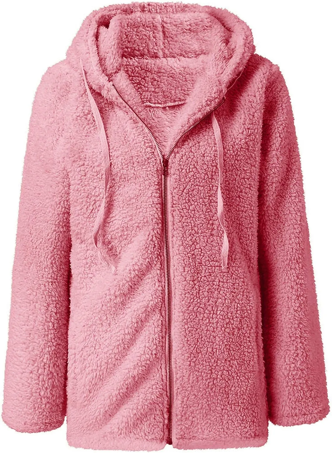 Womens Casual Plush Warm Winter Jacket Fuzzy Fleece Hooded Trench Fashion Hoodie Long Sleeve Zip Up Open Front Cardigan