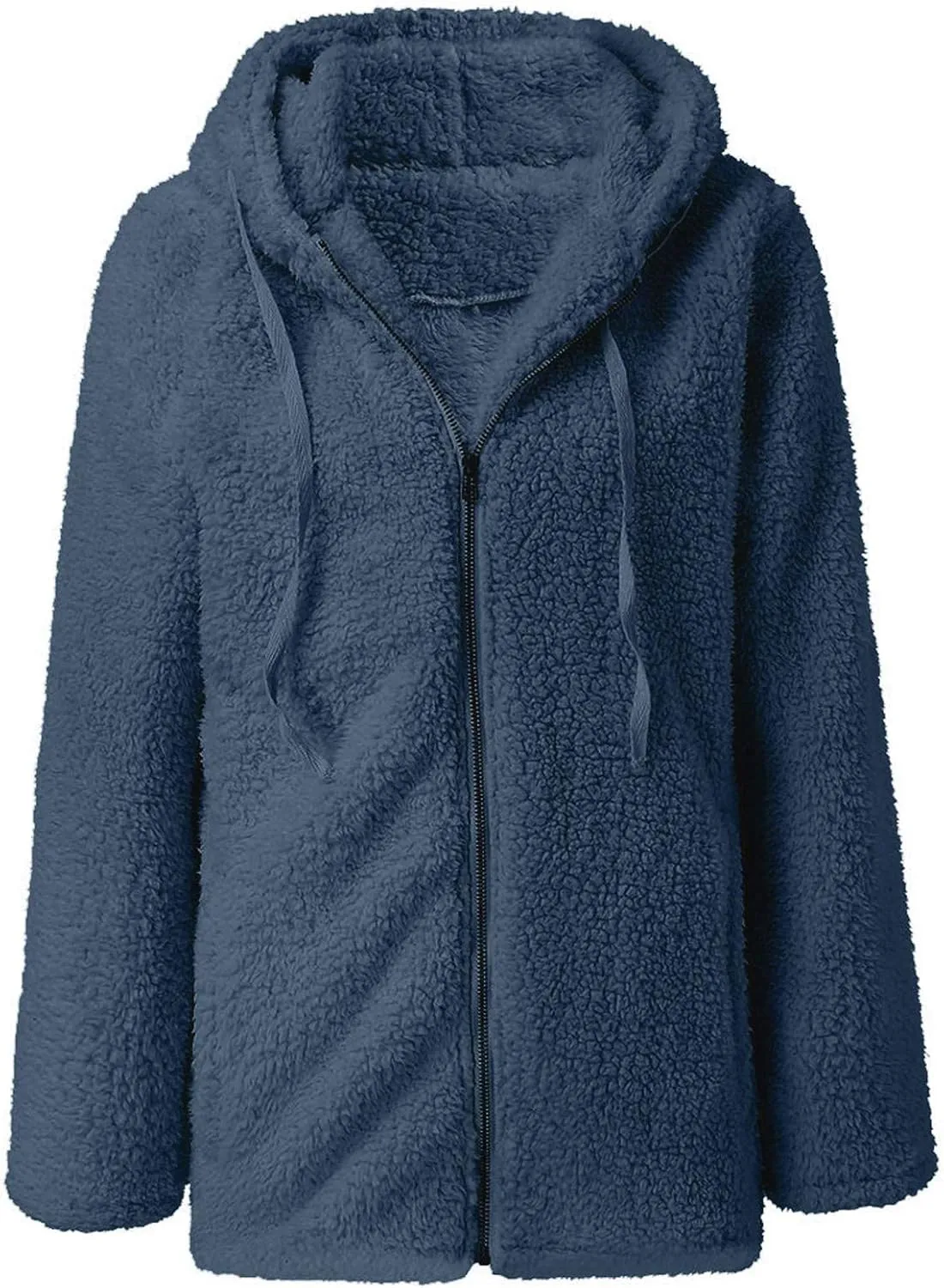 Womens Casual Plush Warm Winter Jacket Fuzzy Fleece Hooded Trench Fashion Hoodie Long Sleeve Zip Up Open Front Cardigan