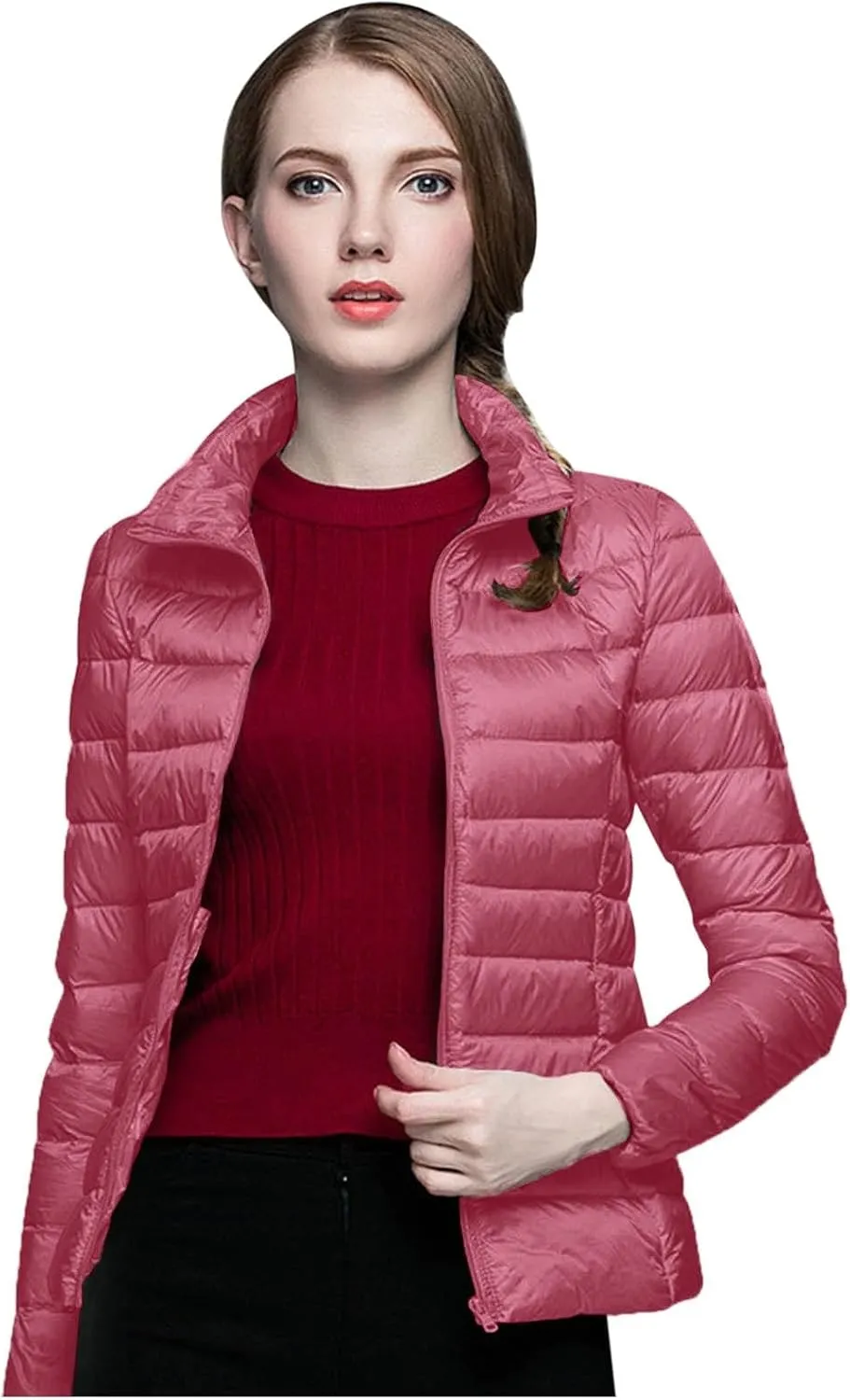 Womens Down Jacket Lightweight Windproof Slim Fit Cropped Bomber Jackets Winter Trendy Thermal Puffer Quilted Coats