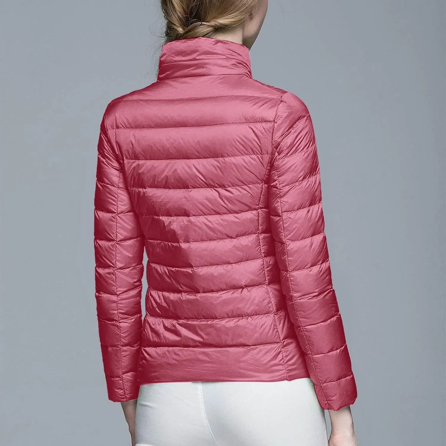 Womens Down Jacket Lightweight Windproof Slim Fit Cropped Bomber Jackets Winter Trendy Thermal Puffer Quilted Coats