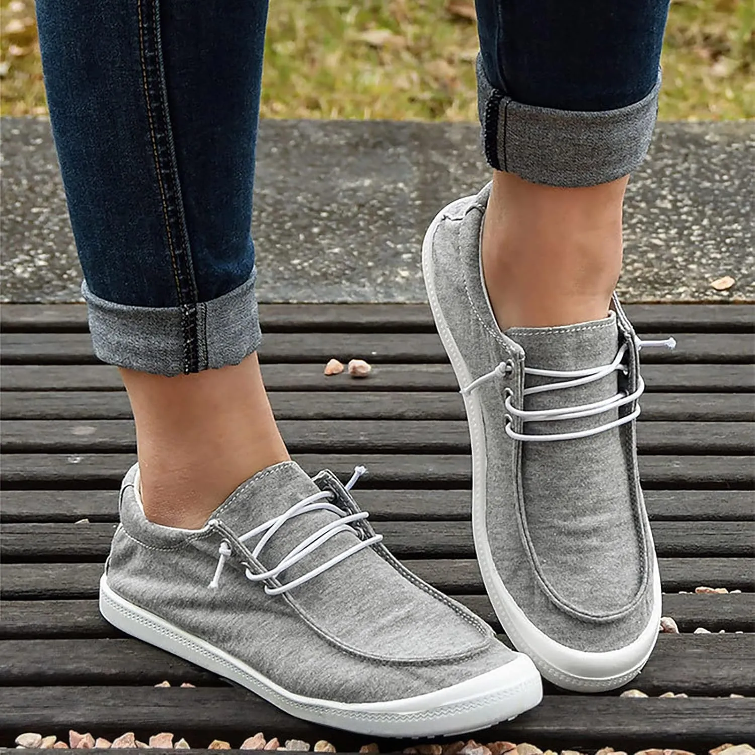Women's Fashion Sneakers, Christmas Print Canvas Shoes Flat Round Toe Non-Slip Flat Shoes Slip On Loafers Shoes