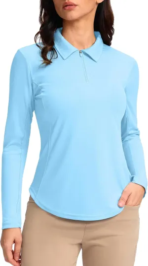 Women's Golf Shirts Lightweight UPF 50  Long Sleeve Shirts UV Protection Quick Dry Cool Polo Shirts for Women Work Outdoor
