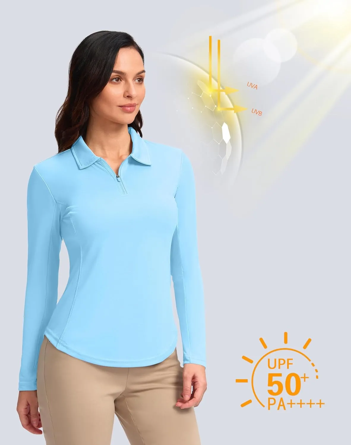Women's Golf Shirts Lightweight UPF 50  Long Sleeve Shirts UV Protection Quick Dry Cool Polo Shirts for Women Work Outdoor