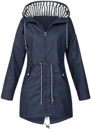 Women's Hiking Jackets with Hood Outdoor Waterproof Windbreaker Pus Size Full Zip Raincoats Lightweight Trench Coats