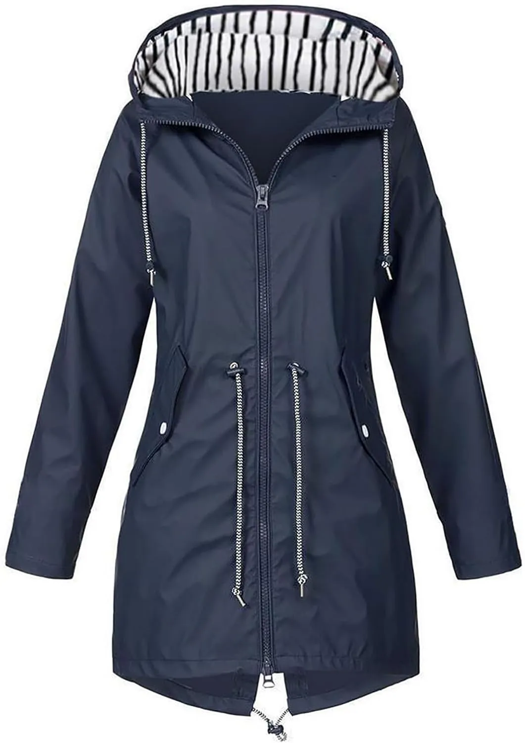 Women's Hiking Jackets with Hood Outdoor Waterproof Windbreaker Pus Size Full Zip Raincoats Lightweight Trench Coats