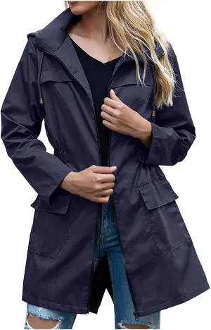 Women's Hooded Lightweight Raincoat Windbreaker Rainproof Outdoor Jackets Waist Up Coats Stormtrooper