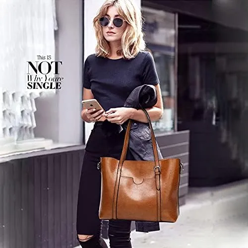 Womens Leather Purses and Handbags Top Handle Satchel Bags Tote Bags Tote Purses for Women (Brown)